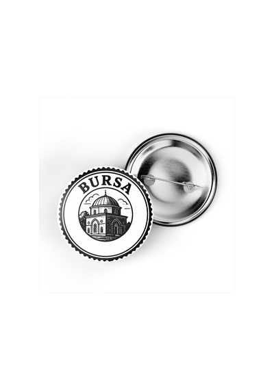 5 Adet İğneli Çanta Rozeti - Yeşil Türbe - Bursa - 44 MM Çok Renkli
