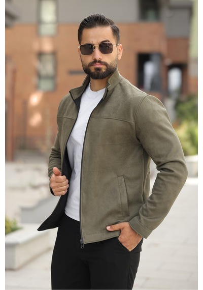Basic Baharlık Süet Ceket - Sade Ve Şık Stil Haki Süet