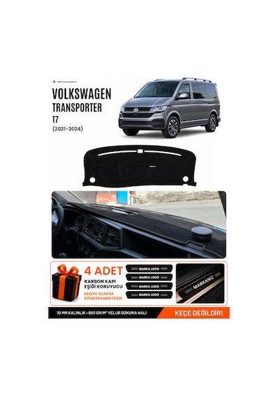 Volkswagen Transporter T7 2021-2024 Uyumlu Torpido Örtüsü, Torpido Kılıfı - Siyah