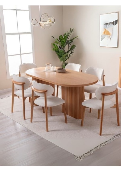 Calista Oval Ahşap Bohem Yemek Masası 90x180 Natural