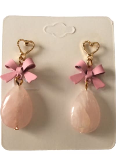 Toz Pembe Renk Taşlı Sallantılı Küpe Çok Renkli