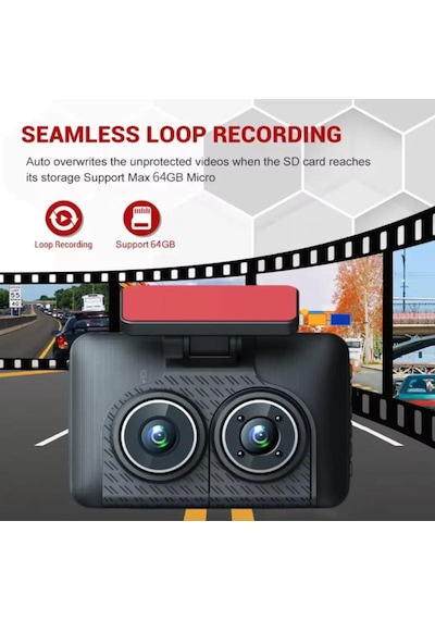 Araç İçi Hd Kamera Video Kaydedici 3 Kamera 1080p Full Hd Araç Kamerası Wdr G-sensor 5mp Büyük Ekran