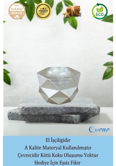 Mumluk Şamdan Tealight Ve İnce Mum Uyumlu Prizma Model - Gümüş