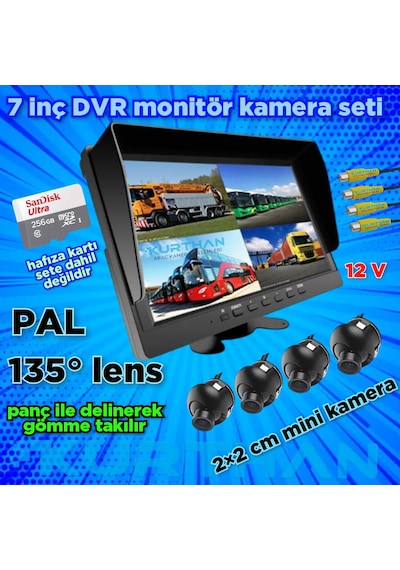 4 Adet 2 2 Cm Mini Kamera Ve 7 İnç Dvr Monitör 12 Volt 256 Gb