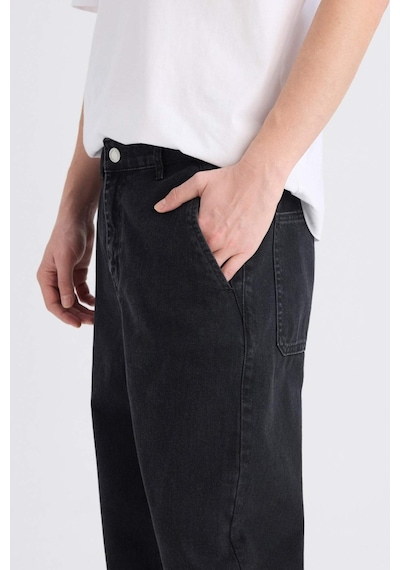 Defacto %100 Pamuk Relaxed Slouchy Fit Rahat Beli Lastikli Rahat Kesim Dar Paça Siyah Jean Pantolon B8320AX2 Siyah
