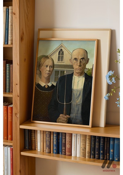 Grant Wood American Gothic, Ahşap Çerçeveli Duvar Tablosu - Sanatsever Hediyesi