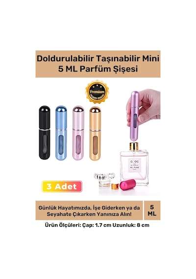 Özel Parfüm Şişesinden Doldurulabilir Taşınabilir Çanta İçi Mini Cep Parfüm Şişesi 5 Ml X 3 Adet