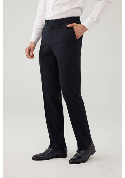 Erkek Lacivert Regular Fit %100 Yün Kumaş Pantolon