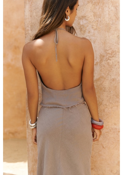 Mai Collection Mai Studios Co. Malmvira Füme Keten Crop Etek Takım Füme
