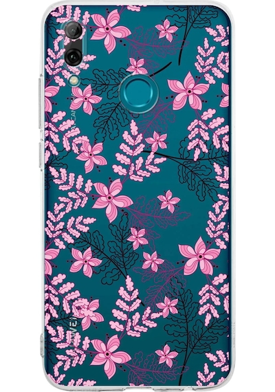 Huawei Psmart 2019 Uyumlu Kamera Korumalı Floral Pembe Tasarımlı Şeffaf Silikon Kılıf