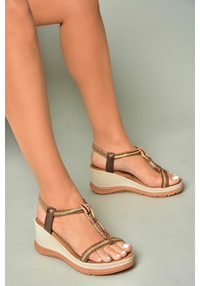 Fox Shoes U258925909 Taba Dolgu Tabanlı Kadın Sandalet Taba