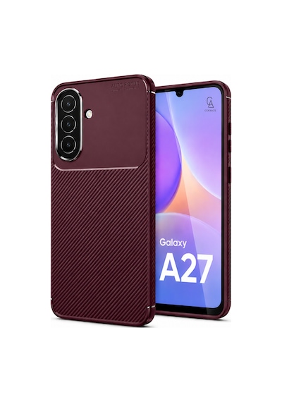 Samsung Galaxy A27 Uyumlu Kılıf Karbon Tasarım Kamera Korumalı Silikon Telefon Kılıfı Kapak Bordo