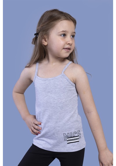 Toontoy Kids Toontoy Kız Çocuk Taş İşlemeli Atlet Gri Melanj