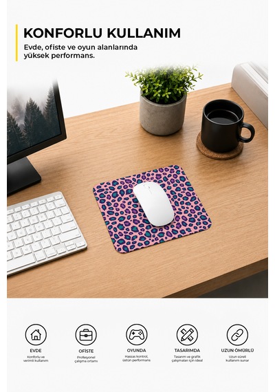 Leopar Desenli Ergonomik Mouse Pad Kaymaz Taban Ev Ve Ofis Kullanımı Fare Altlığı 230x190x2mm
