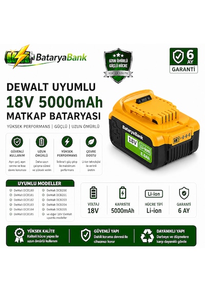 Dewalt 18v 5ah Uyumlu Matkap Bataryası