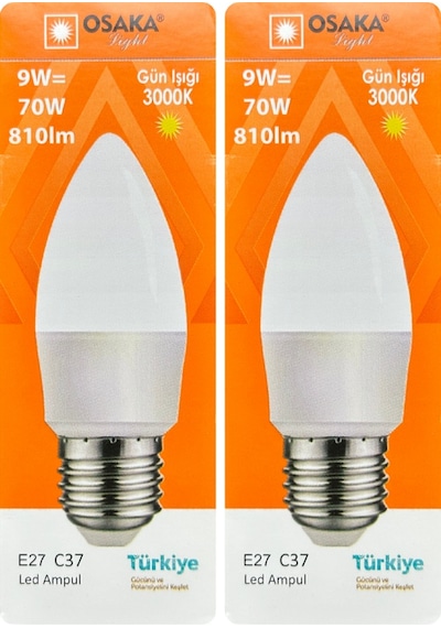 2 Adet Osaka 9w 70w Sarı Işık 3000k E27 Duylu Kalın Duy Led Mum Ampul