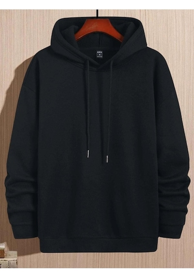 Unisex Siyah Essential Baskılı Kapüşonlu Oversize Sweatshirt Hoodie Siyah