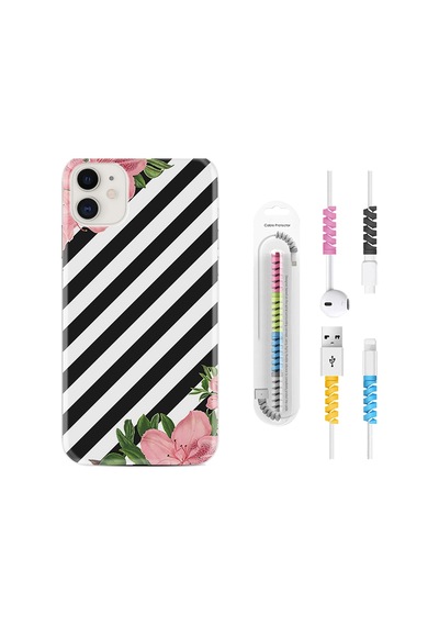Apple Uyumlu iPhone 13 Mini Kılıf Kablo Koruyuculu Strip Flowers 2 1409