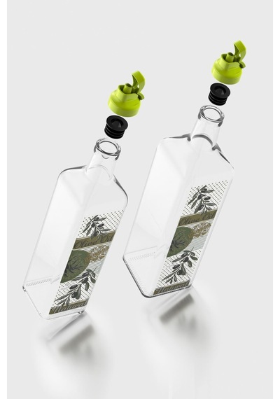 Renga Oslo Yeşil Kapaklı Desenli 750 Ml Ve 1000 Ml 2'li Cam Yağlık Seti 152012 Yeşil