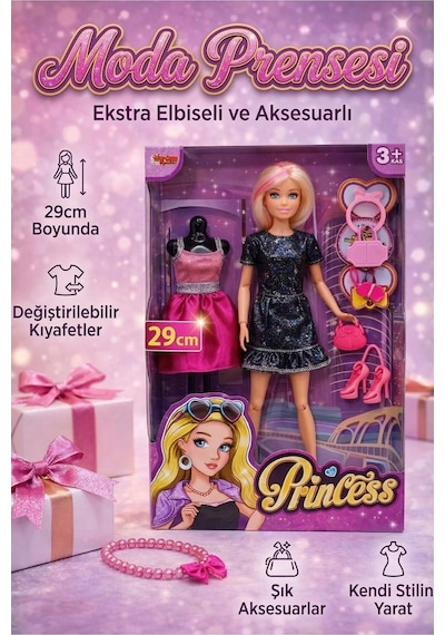 Moda Prensesi 29 Cm Ekstra Elbiseli Ve Aksesuarlı Oyuncak Bebek Seti - Değiştirilebilir Kıyafetli Sarı