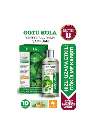 Biocure Gotu Kola Saç Dökülme Karşıtı ve Hızlı Uzama Etkili Bitkisel Bakım Şampuanı 400 ML