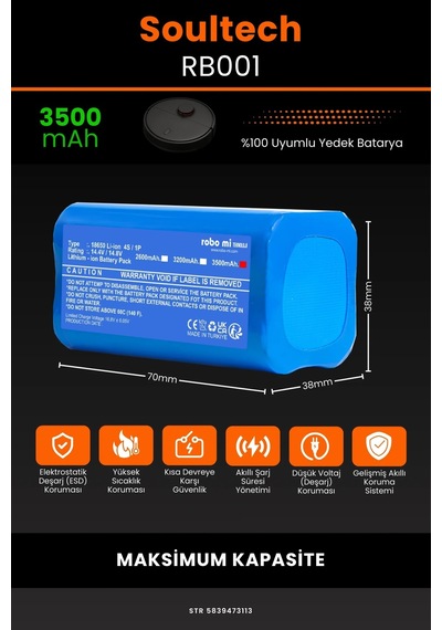 Soultech RB001 Robot 3500mAh Robot Süpürge Bataryası