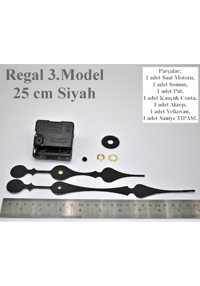 Regal Duvar Saati Motoru Metal Akrep Yelkovan Sessiz Mekanizma Siyah