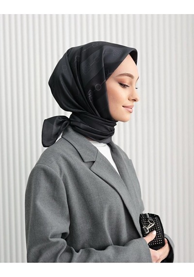 Bushu Kadın Monogram Twill Eşarp Siyah