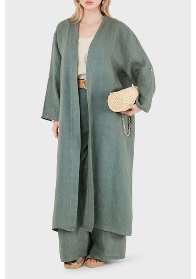 Via Dante% 100 Keten Dantel Ve Brode İşleme Detaylı Kimono Bayan Kimono 7183543 Haki