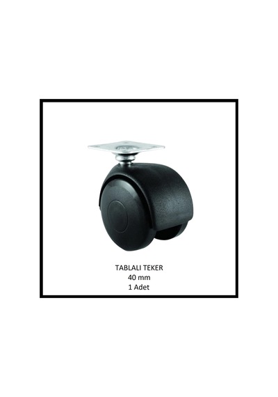 Tablalı Mobilya Tekerleği, 40 Mm, Ofis Koltuk, Dolap, Etejer, 360 Derece Döner Siyah