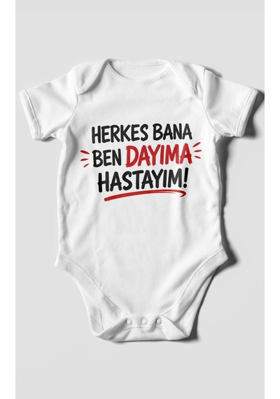Morivokids Herkes Bana, Ben Dayıma Hastayım Kısa Kollu Bebek Body %100 Pamuk Zbn187-kk Beyaz