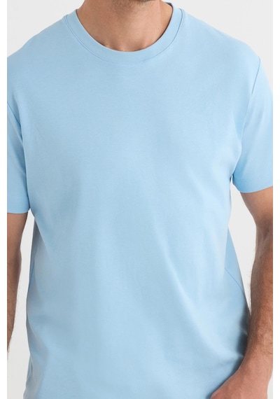 Tudors Unisex Relax Fit Rahat Kesim %100 Pamuk Yumuşak Dokulu Hafif Kalın Mavi Bisiklet Yaka Tişört-34938 Mavi