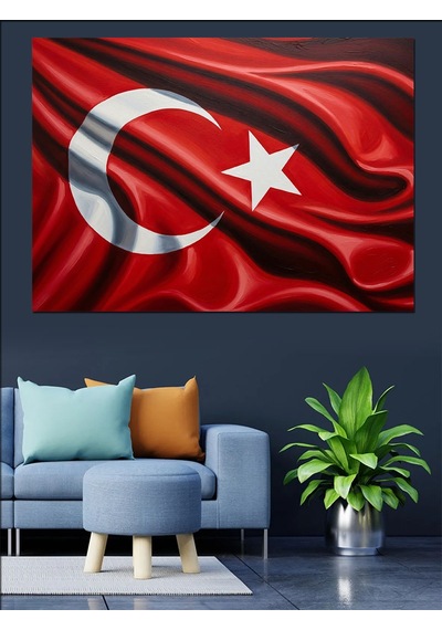 Türk Bayrağı Ve Ay Yıldız Dalgalanışı Dekoratif Kanvas - Mdf Ahşap Tablo