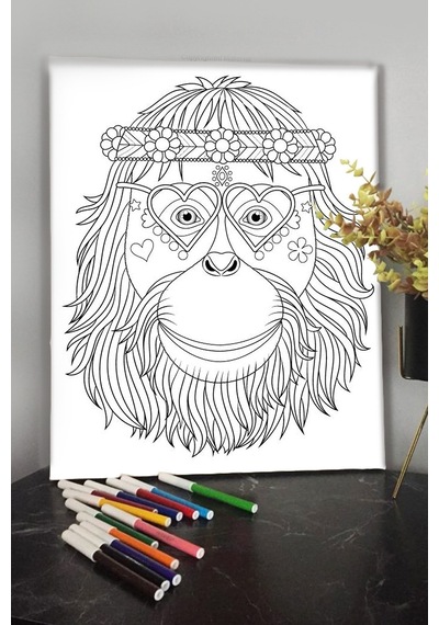 Maymun 40x30cm Çocuklar Için Özel Boyanabilir Tablo Mandala Tablo Kalem Hediyesi Yoktur.