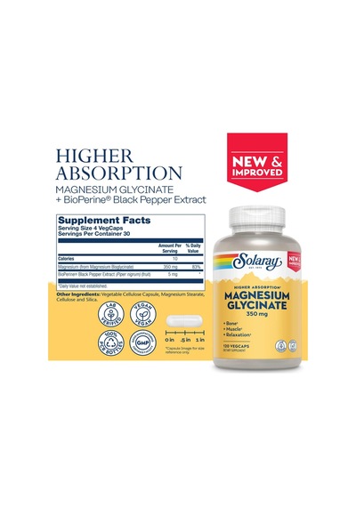 Solaray Magnesium Glycinate Fully Chelated Bisglycinate Biop...