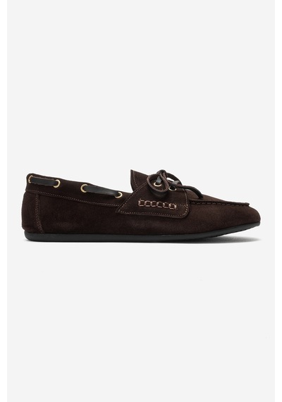 Luvi Shoes Osney Kahverengi Süet Hakiki Deri Bağcıklı Kadın Loafer Ayakkabı