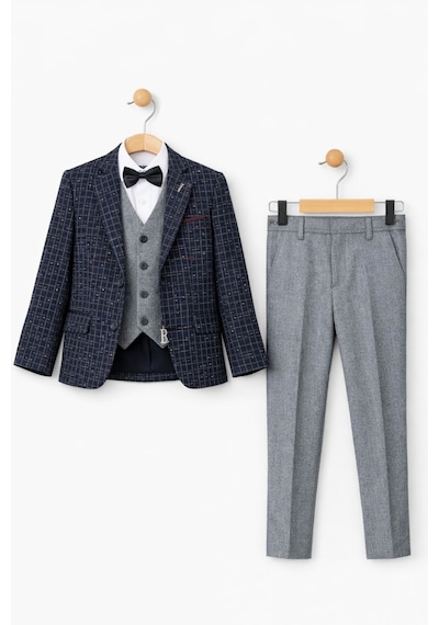Ahengim Erkek Çocuk Slim Fit Dokulu Çizgili Spor Takım Elbise Ak195-196 İndigo