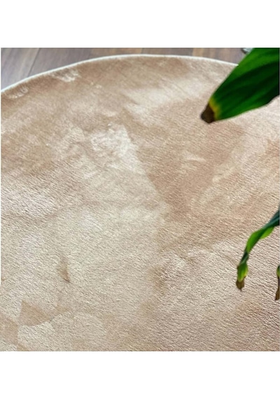 Raschel Carpet Raschel Carpet Yıkanabilir Kaymaz Taban Yuvarlak Peluş Halı Bej