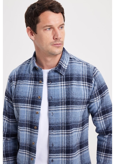 Tudors Erkek Slim Fit Dar Kesim Kareli Kışlık Oduncu Gömlek-42377 Mavi