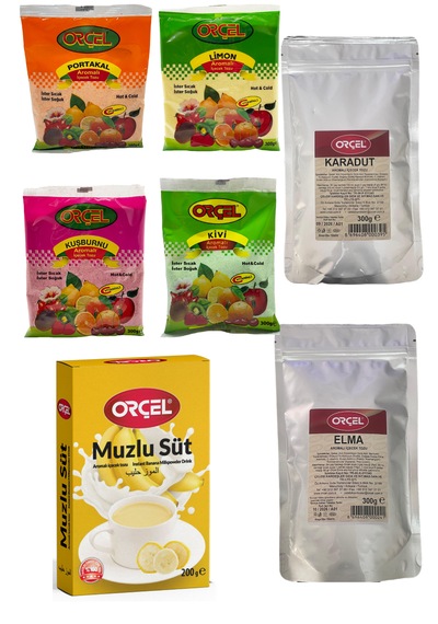 Orçel Portakal + Muzlu Süt + Karadut + Elma + Kivi + Limon + Kuşburnu Aromalı İçecek Tozu 7'li