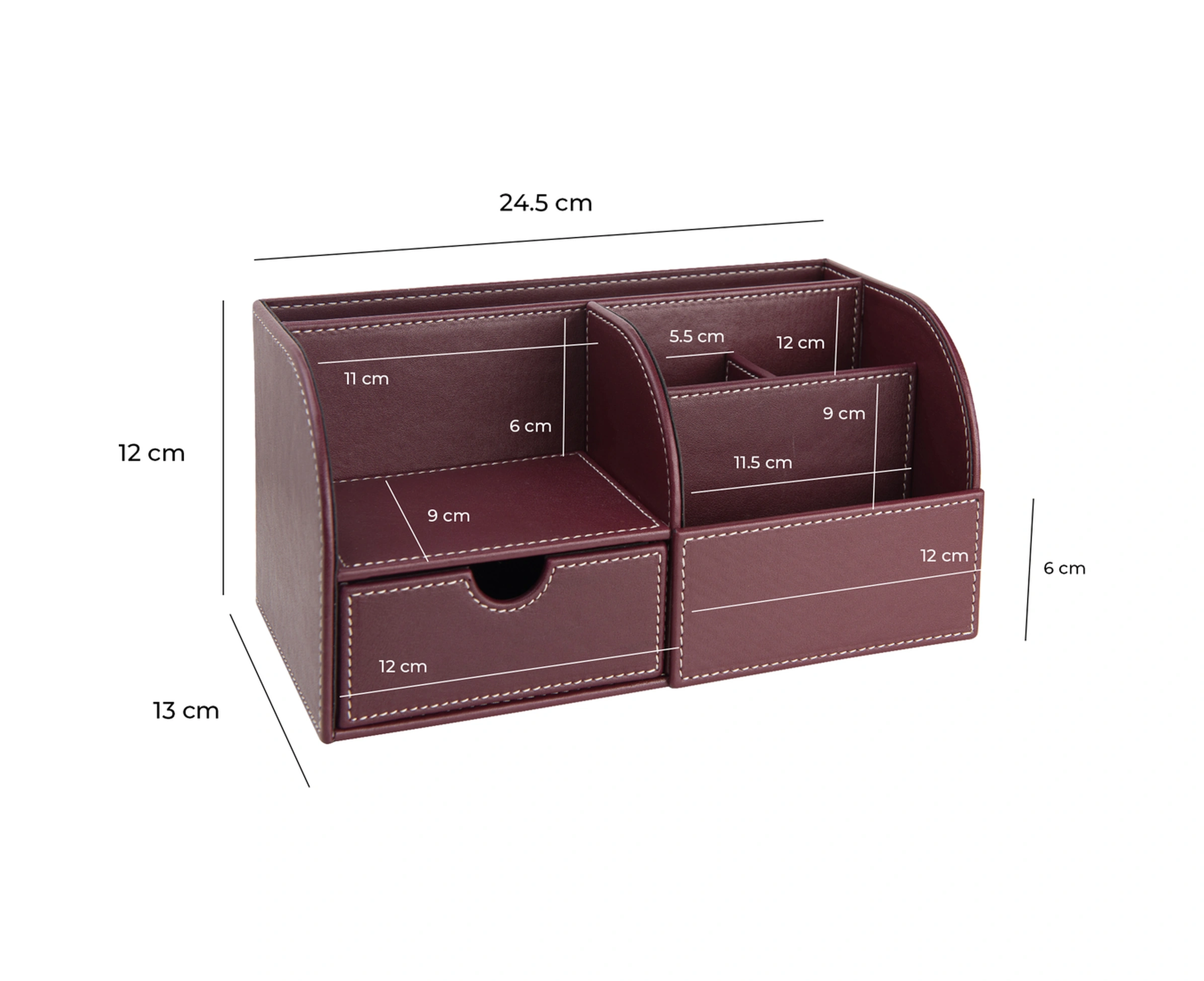 Masaüstü Düzenleyici,kalemlik,kumandalık,küpbloknotluk,tabletlik,kitaplık,6 Gözlü,çekmeceli,desktop Organizer,vegan,24,5 13 12 Bordo