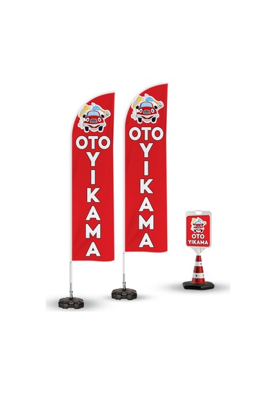 Oto Yıkama Temalı 2 Adet Yelken Bayrak.1 Adet Reklam Duba Paketi