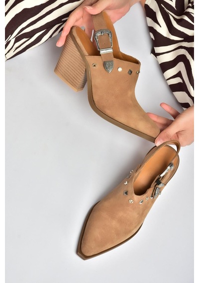 Fox Shoes Y654307702 Vizon Hakiki Deri Süet Alçak Topuklu Western Ayakkabı