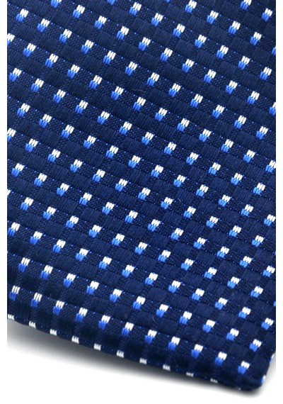 Gaffy Beyaz Küçük Kare Desenli Lacivert Dokuma Kumaş Mendilli Slim Fit Kravat // Sdk-2511-2 Lacivert