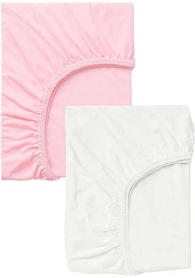2 Adet 50x90 Cm Anne Yanı Lastikli Penye Kumaş Bebek Çarşafı-pembe-beyaz