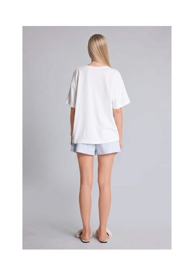 Defacto Oversıze Şortlu Kısa Kollu 2li Poplin Pijama Takımı I1145ax26hsbe162 Mavi-be162