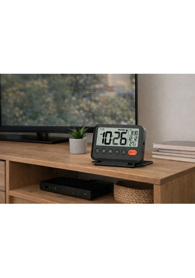 Lcd Katlanır Dijital Masa Saati Çalar Saat, Takvim Ve Sıcaklık Göstergeli, Taşınabilir Katlanabilir Alarm Saat Siyah