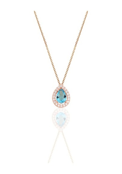 Gümüş Rose Akuamarin Taşlı Damla Modeli Üçlü Set