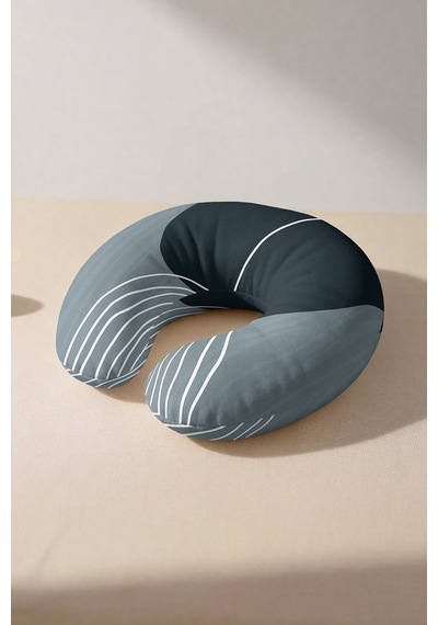 Modern Çizgili Ergonomik Boyun Yastığı - Minimalist Antrasit Gri Yumuşak Seyahat Yastığı Mat Taş Altın Sarısı