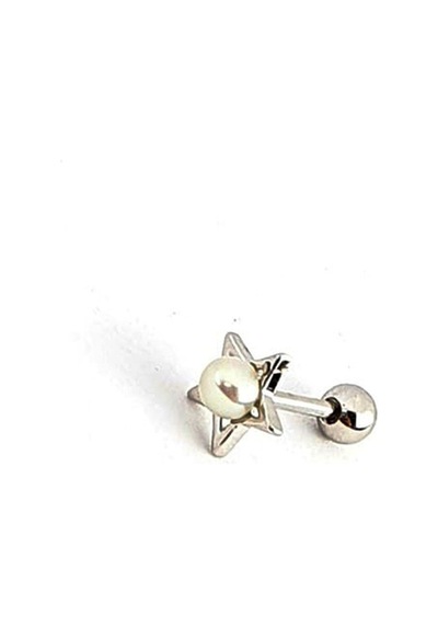 İnci Detaylı 925ayar Gümüş Tragus Helix Kıkırdak Tek Pıercing Gümüş